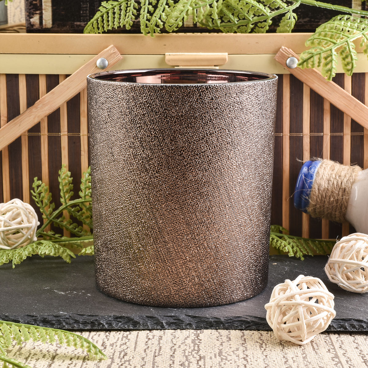 luxury glass candle jar with leather sleeve