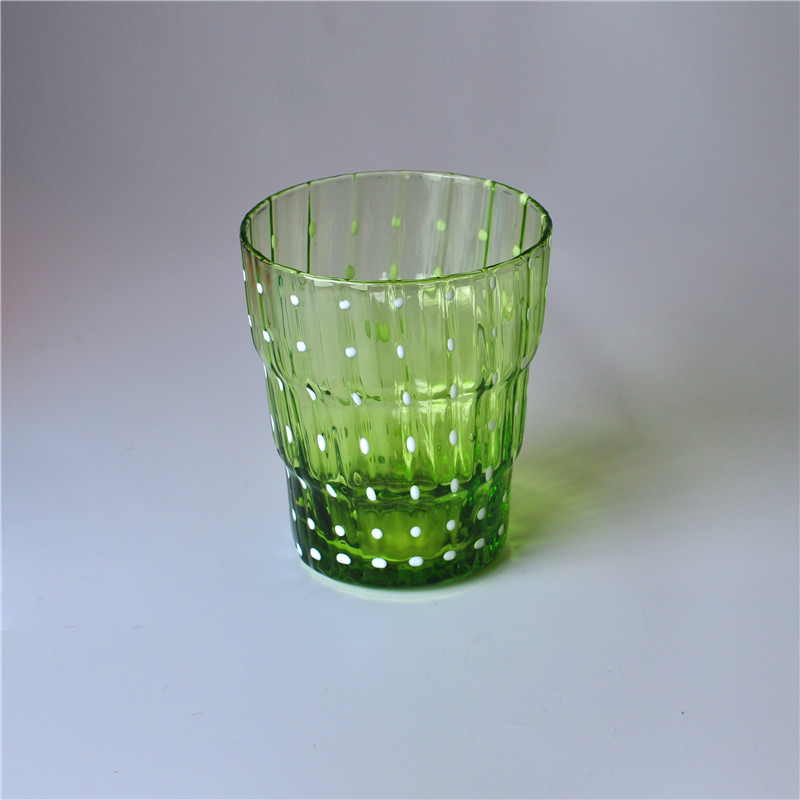 Green Color Mouth Blown Glass Candle Jar