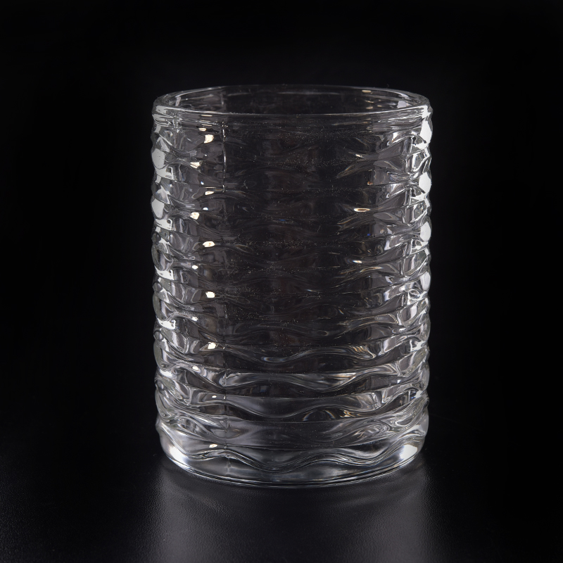 11.5oz glass candle jar with wave pattern