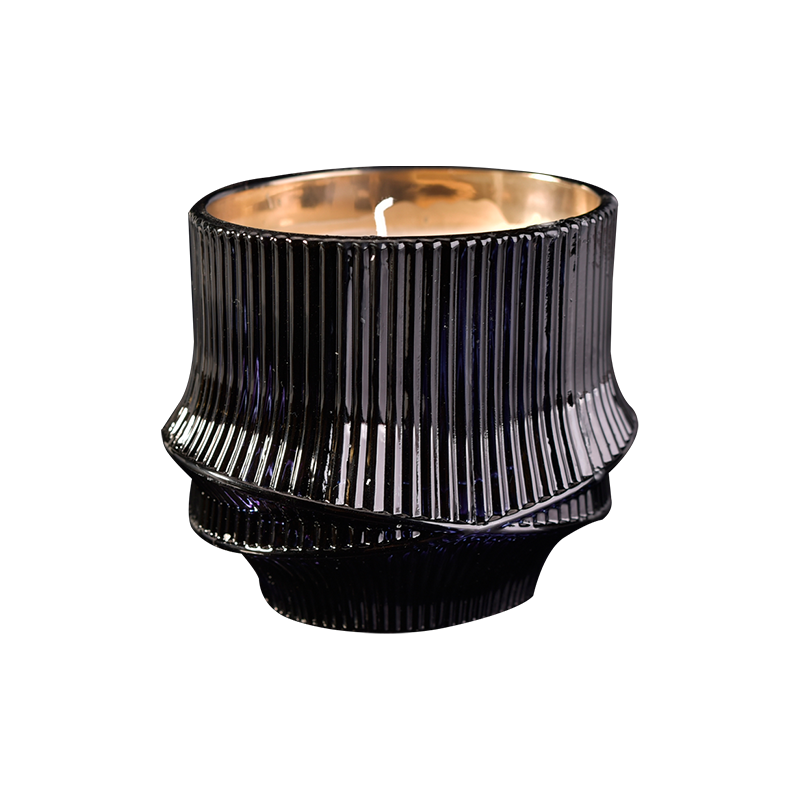 13oz 14oz Unik Kaca Lilin Jars Cross dan Stripes Menegak Reka bentuk corak timbul