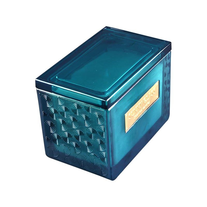 13oz 15oz矩形豪华玻璃蜡烛罐带盖子批发