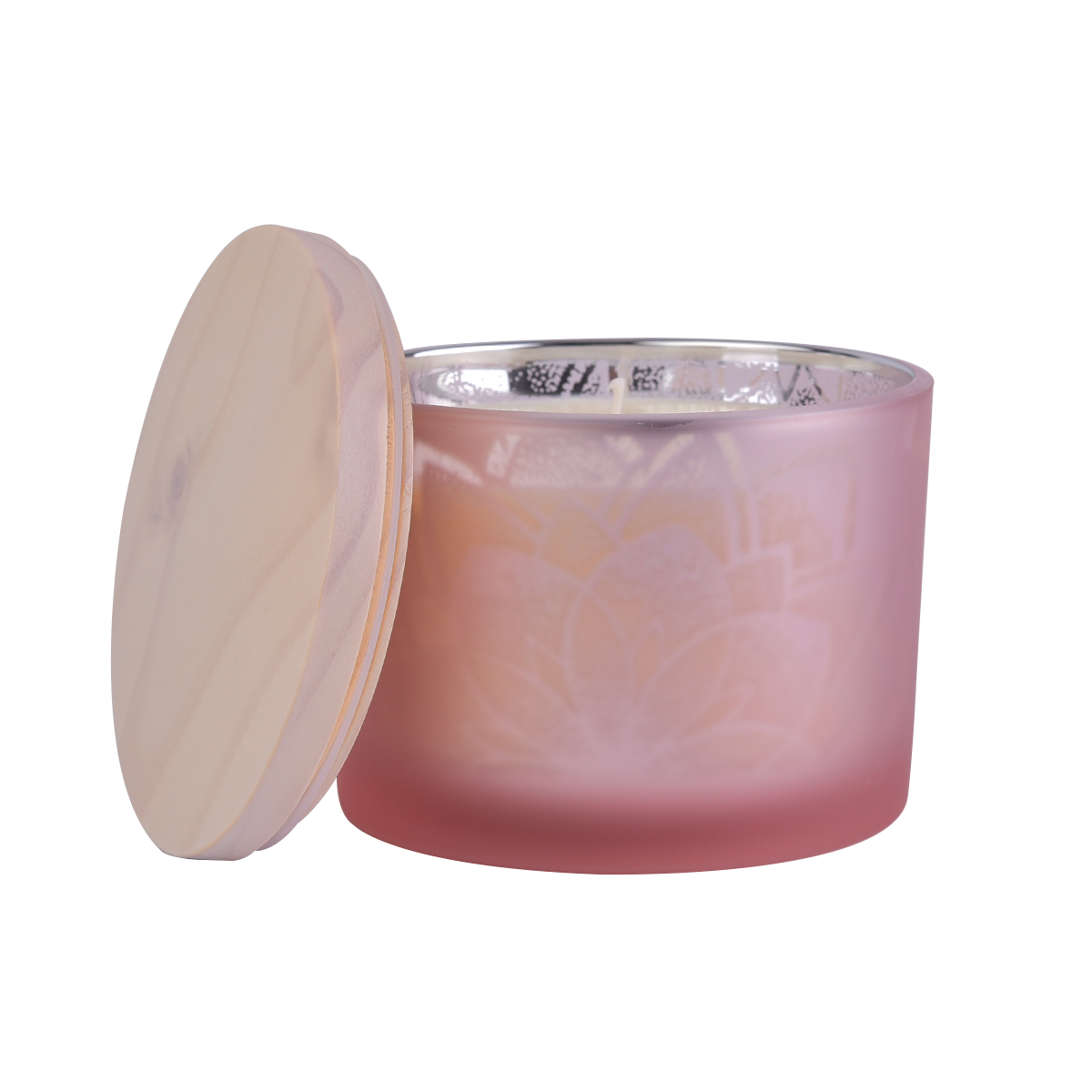 Słoik z różowego szkła o pojemności 14 uncji z drewnianą pokrywką