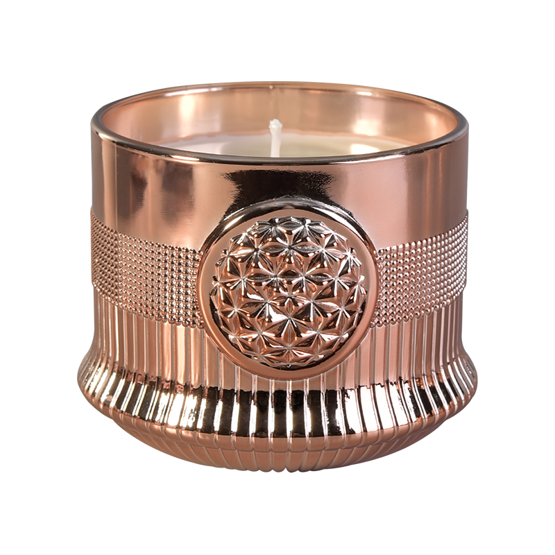 16 oz 450 ml Villa de cristal de lujo Vela de cristal JARES DIAMANTE Patrón en relieve dentro del acabado de galvanoplastia