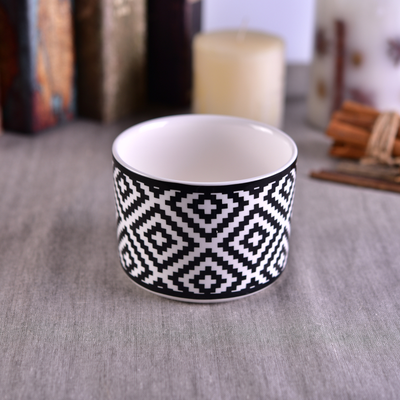 415ml Decal black printing ceramic candle holder
