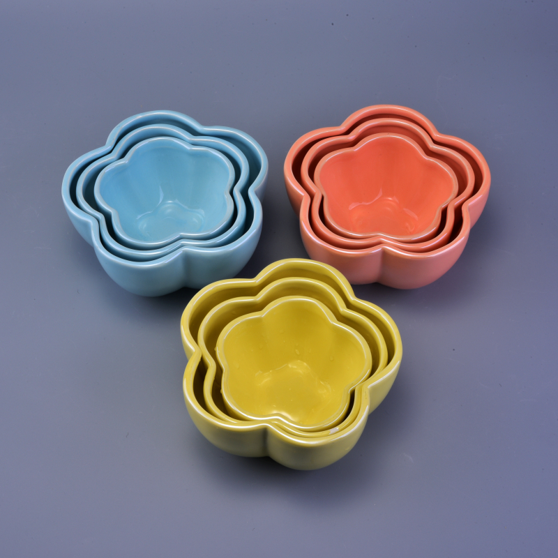 600ml 16OZ Flower Shape Ceramic Candle Vessels