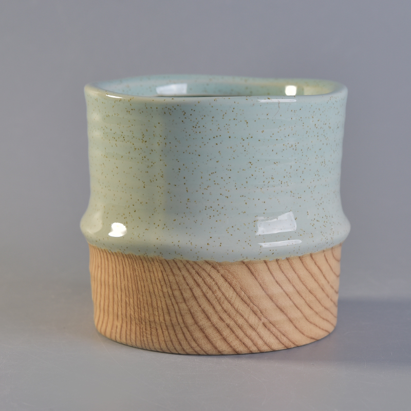 650ml green glaze wooden bottom ceramic candle holder