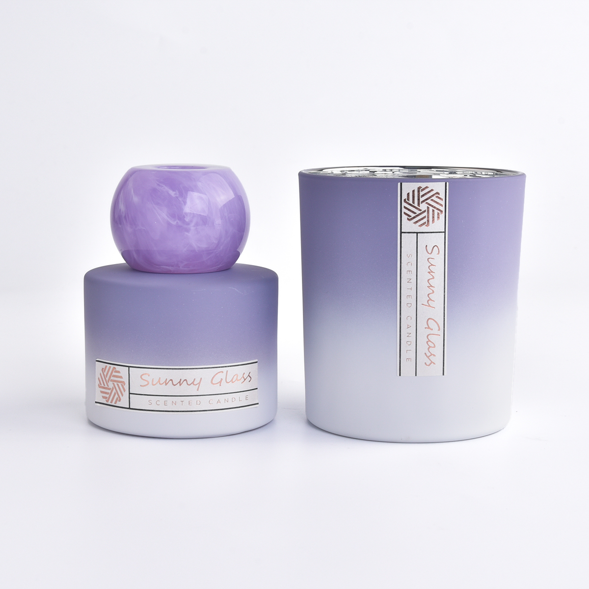 Barattolo di candela in vetro da 8 once con colore gradente con bottiglia di diffusore da 100 ml