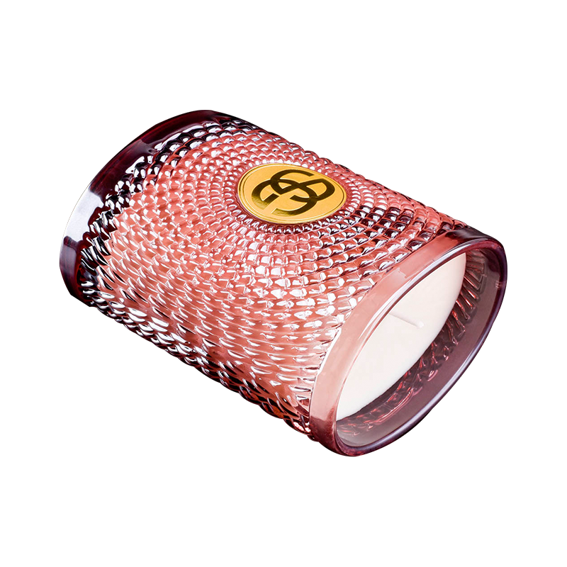 バルク装飾ガラスキャンドル容器楕円形ハローパターンデザイン