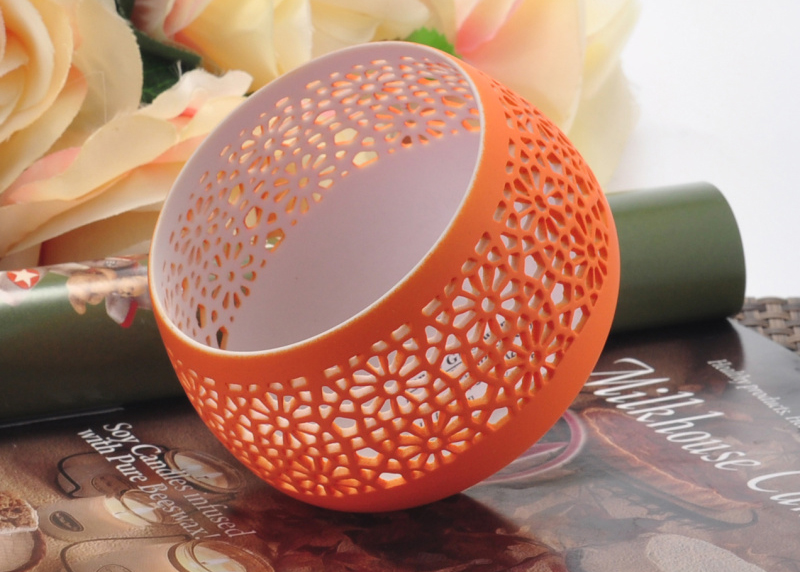 Christmas Bowl Shape Hollow Orange Ceramic Porcelain Candle Jar