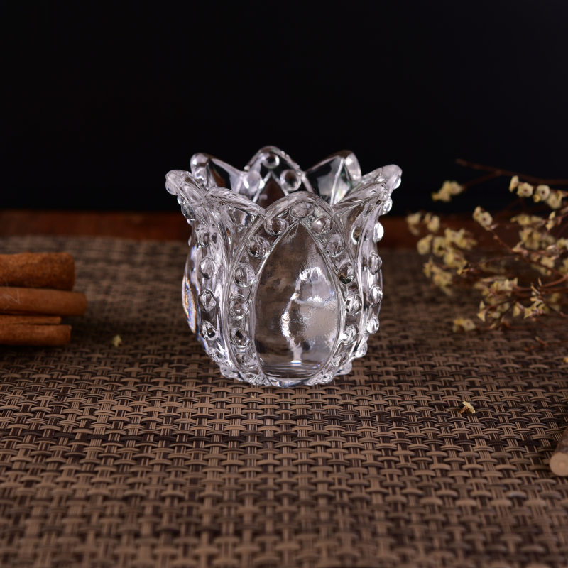 Crystal Embossing Flower Votive Glass Candle Holder
