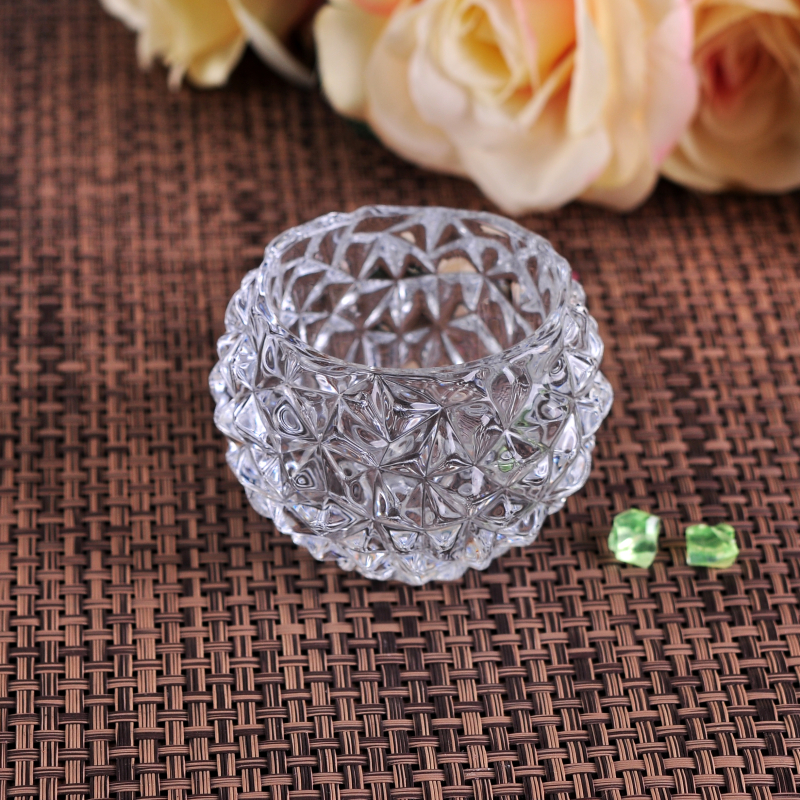 Crystal diamond pattern glass tealight holder