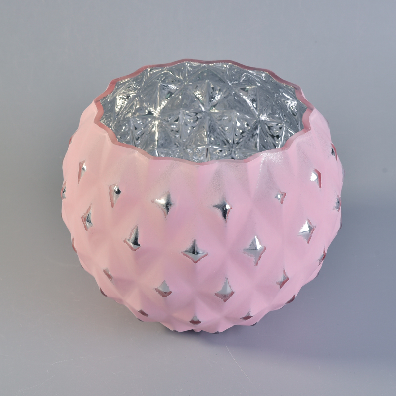 Diamond Shaped Matte Pink Painted Glass Candle Holders