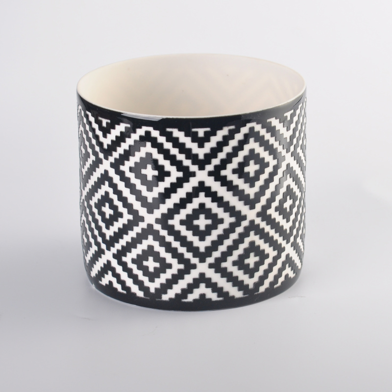 Diamond-shaped embossed ceramic candle holder