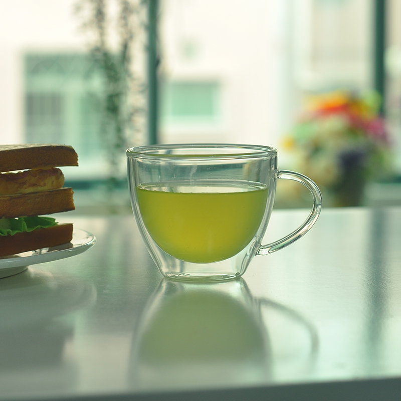 Двойные стены стеклянные чашки ТЭС с ручкой