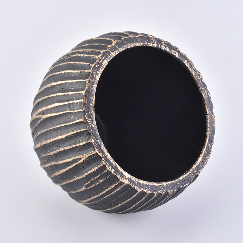 Empty Ceramic Candle Container Black Stripe candle holder Wholesale