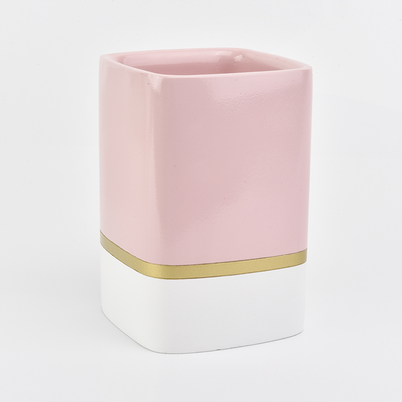 Frascos de vela de hormigón brillante con banda dorada