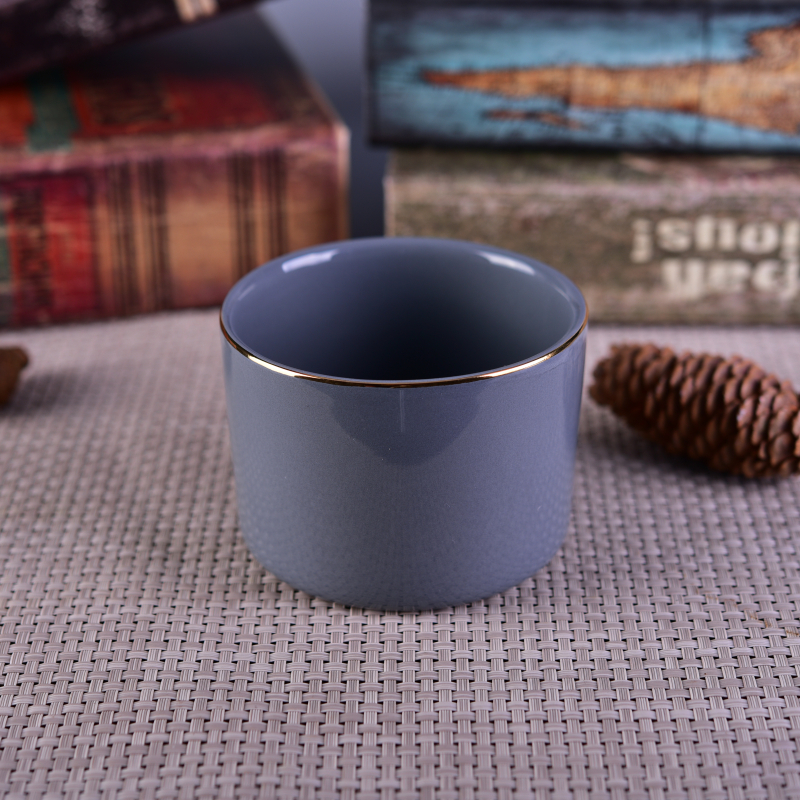 Gold Rim Ceramic Candle Vessel