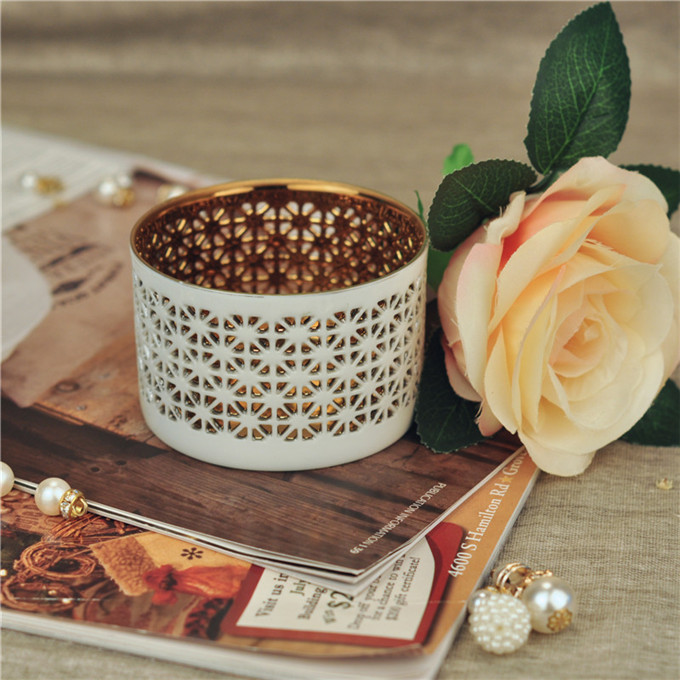 Golden Cylinder round ceramic glazed candle holder