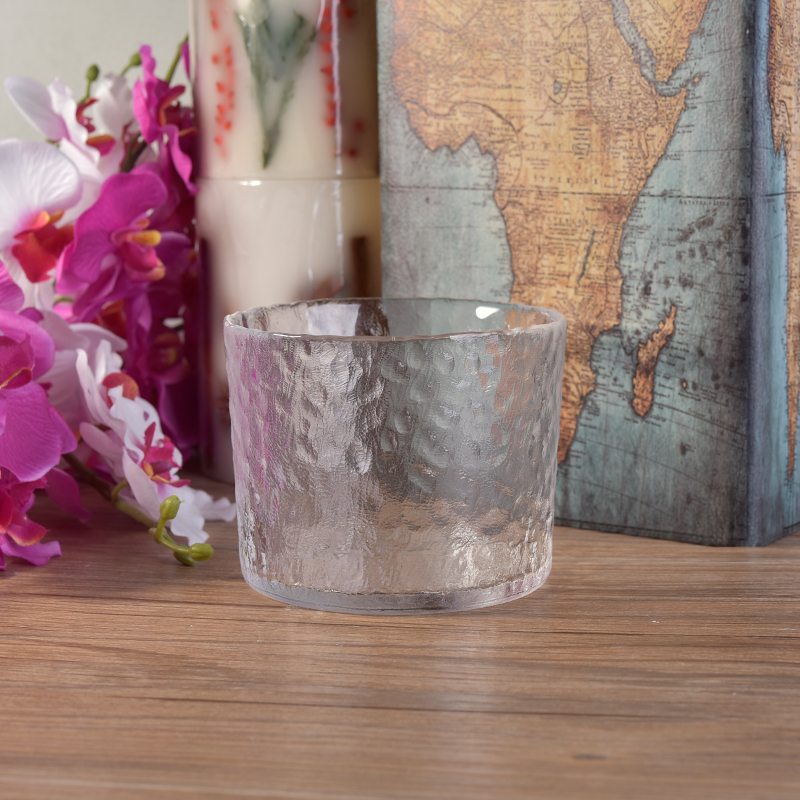 Contenitore in vetro cilindro martellato trasparente per candele