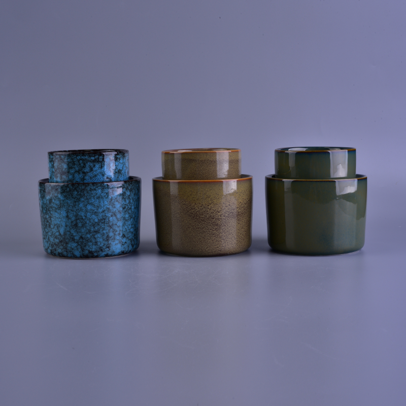 Hand made transmitation cylinder ceramic candle holder with glazing