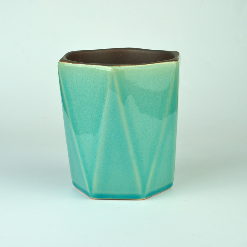 Hexagon Shape Ceramic Candle Holder With Glazed Different Color Available