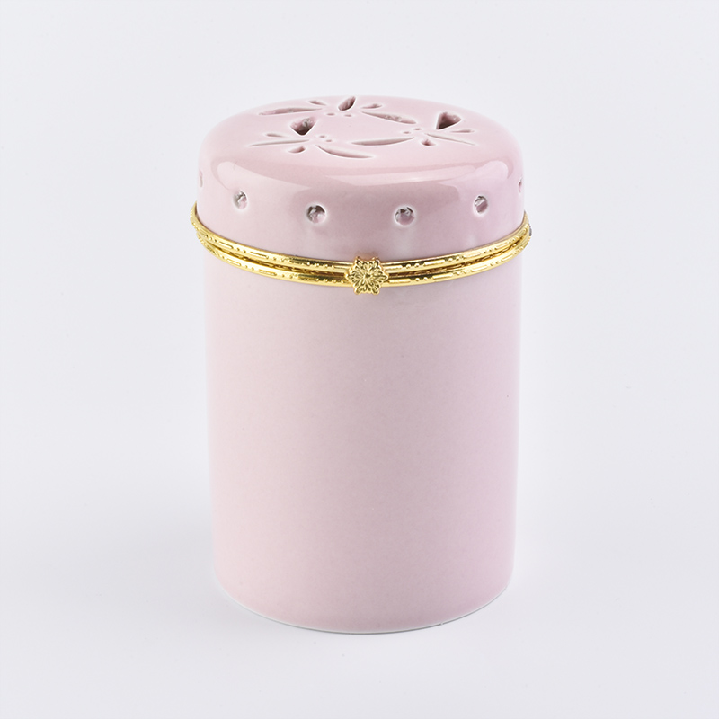 High end luxury ceramic candle holder with carving decoration Pink