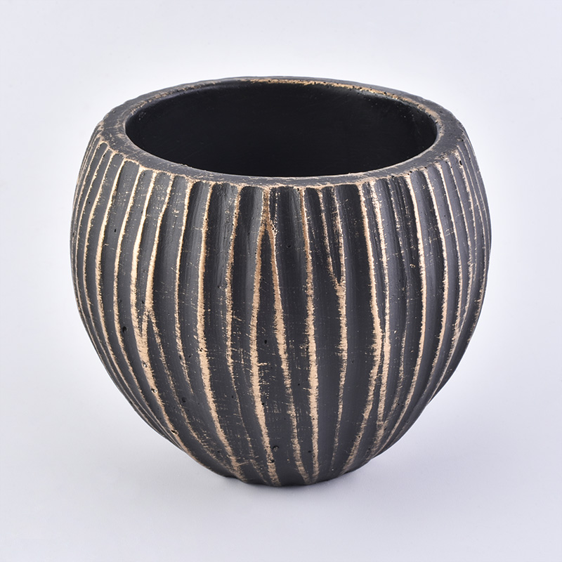 Hollow Coconut Ceramic Candle jar Black Stripe candle holder