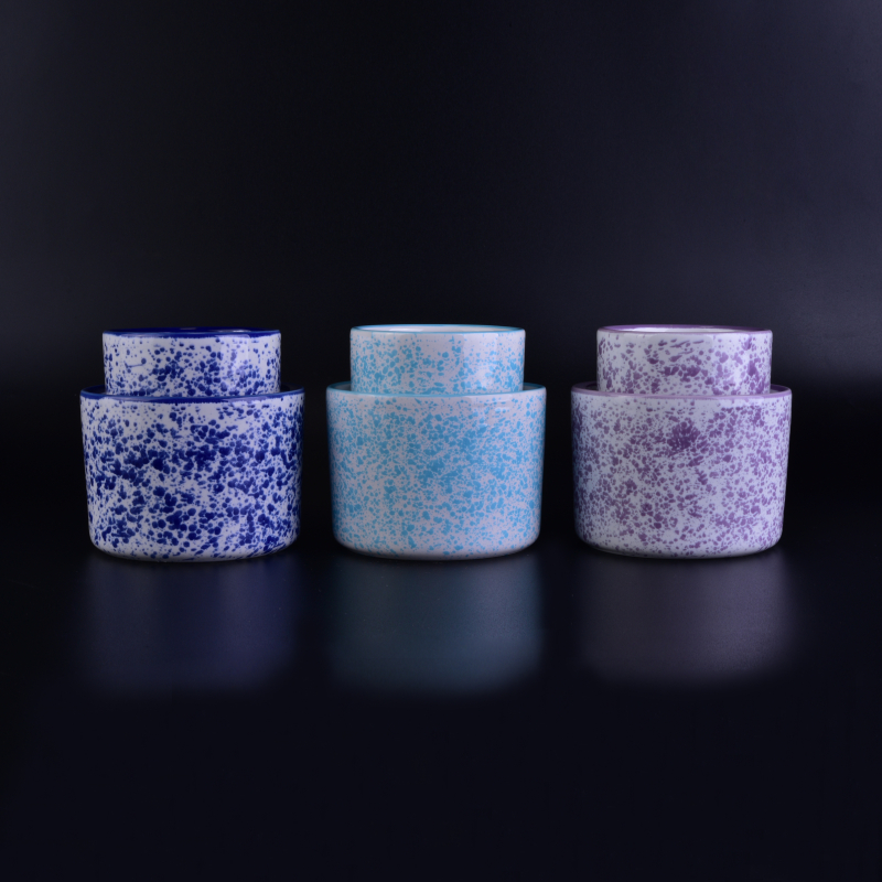 Home Wedding Decorative Blue Pocking  Ceramic Candle Holders