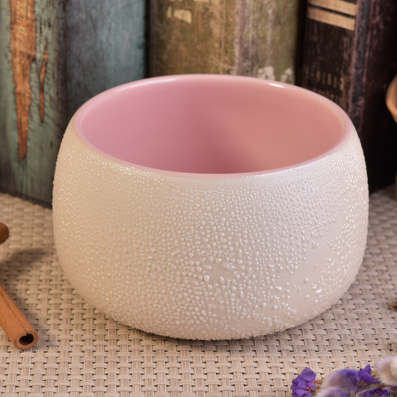 Iridescent glazed round ceramic candle holders