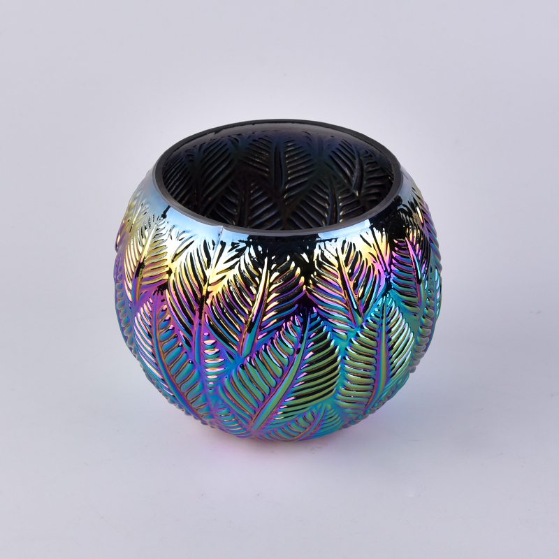 Iridescent leaf glass candle holder design