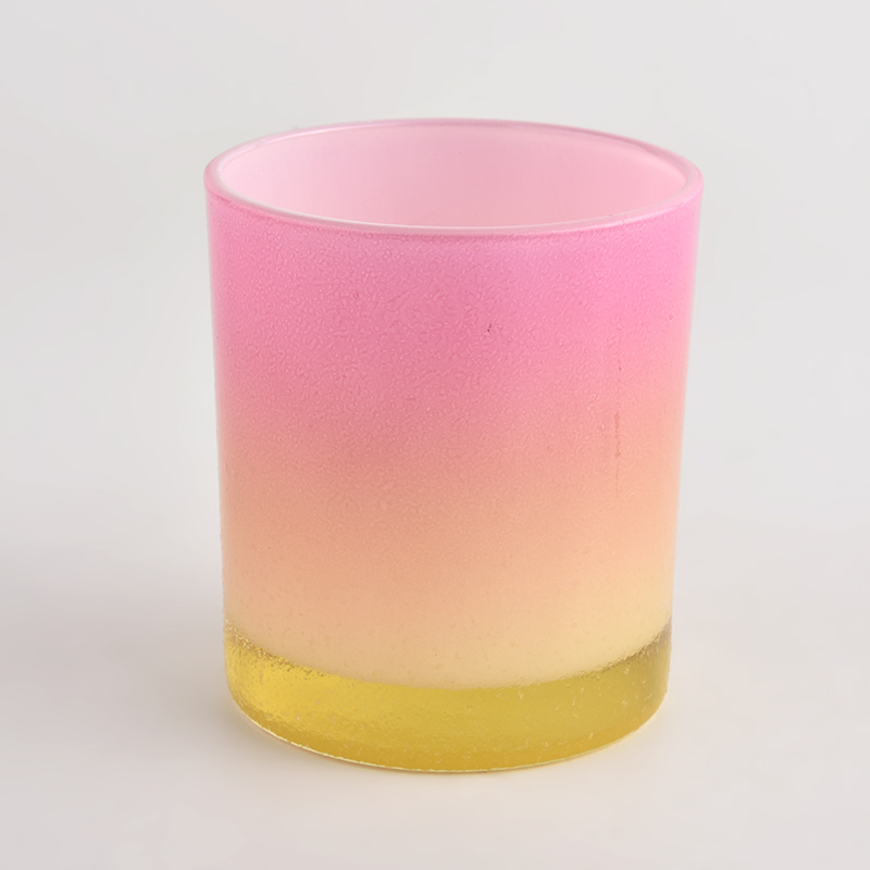 Luxury 8oz 10oz gradient pink color glass candle holder wholesale