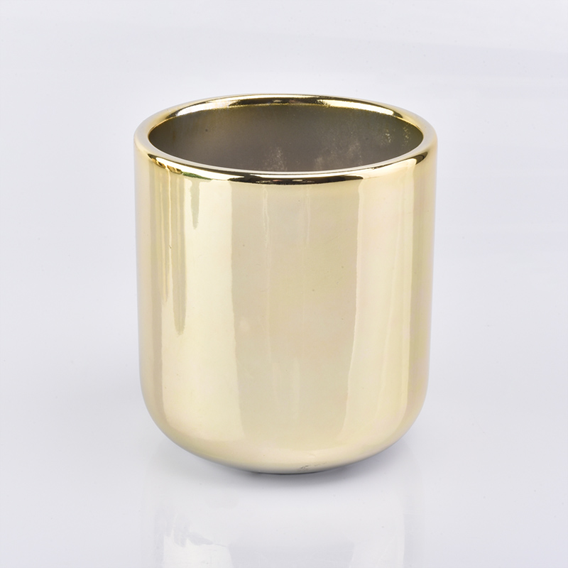 Portacandele in ceramica placcata in oro con fondo rotondo in oro 10oz