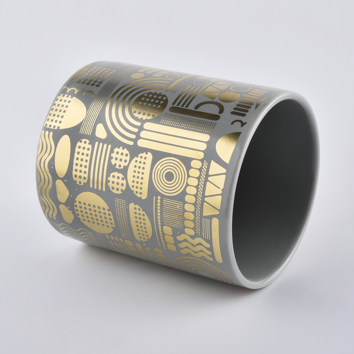 Luksusowy matowy ceramiczny świecznik ze złotym nadrukiem