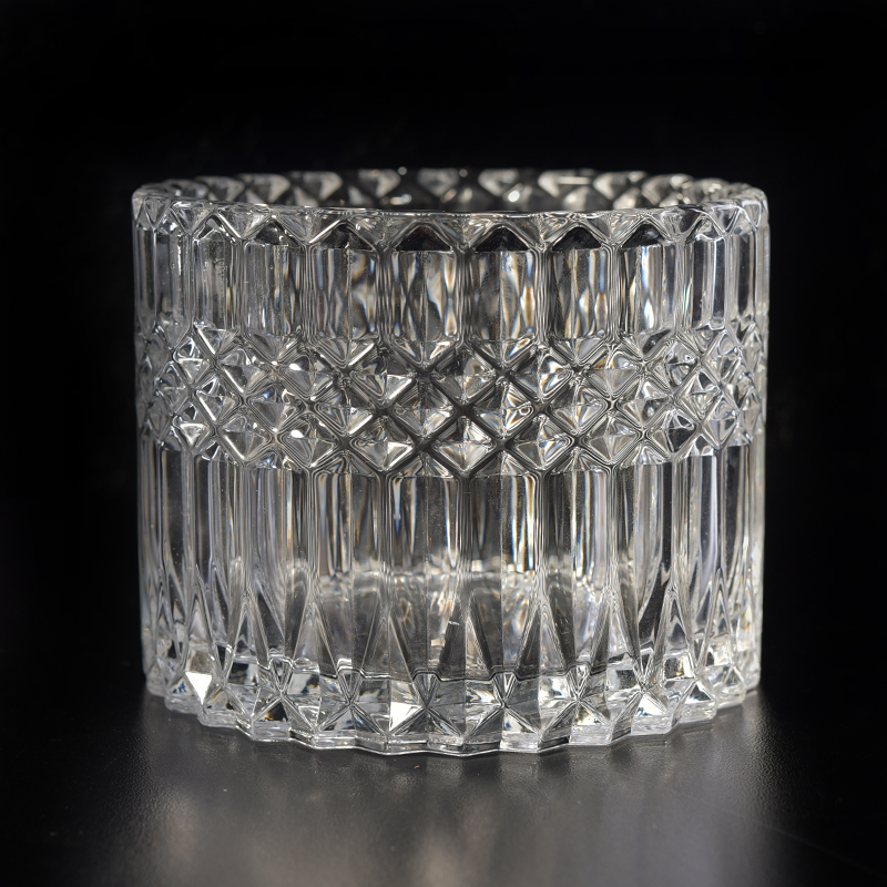Luxury diamond embossed glass candle jar
