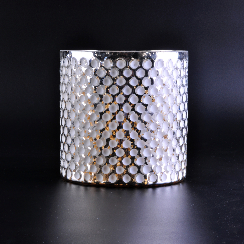 Luxury silver glass candle holder with white dots