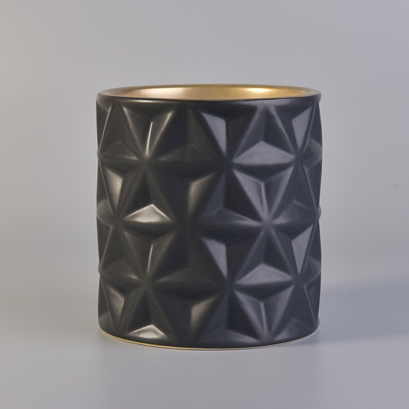 Matte Black Glazing Ceramic Candle Holders with Gold Interior