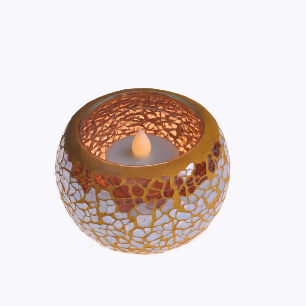 Mosaic ceramic candle holder with LED light