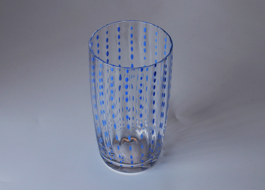 Pontos de azul fundido boca vela frasco de vidro