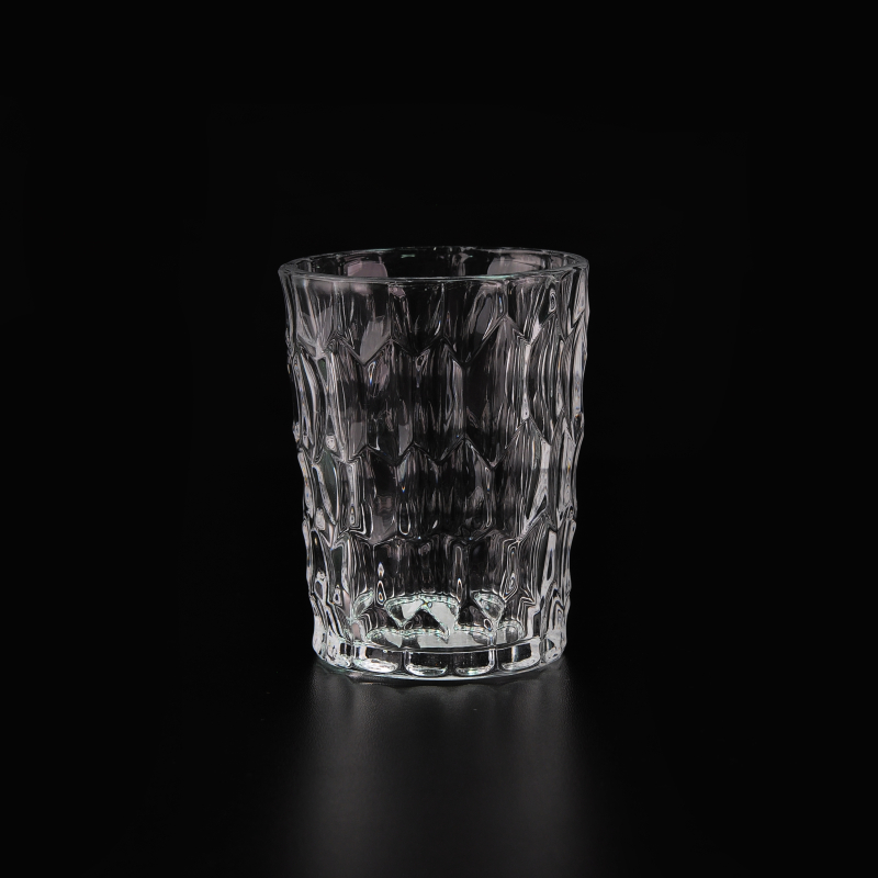 Clear emboss pattern glass candle holder