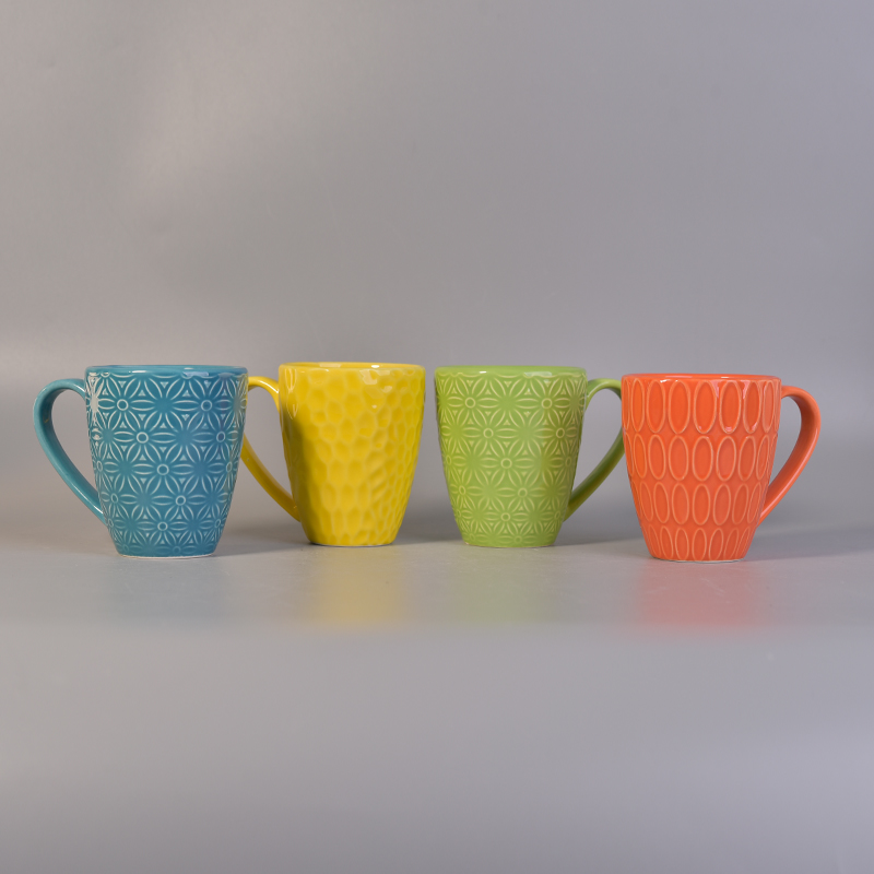 Orange wholesale ceramic candle cup with handle