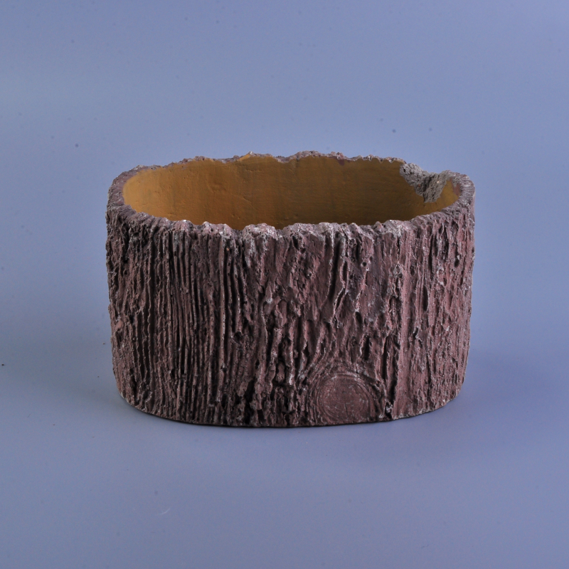 Oval shape bark effect concrete candle holder wholesale