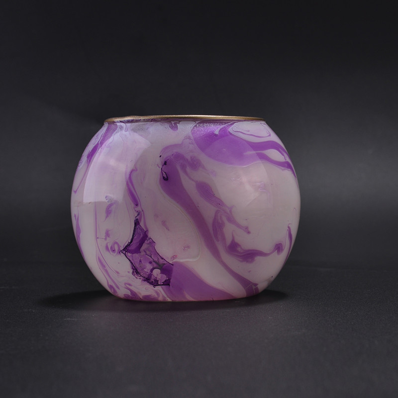 Puple round ball shape glass candle jar