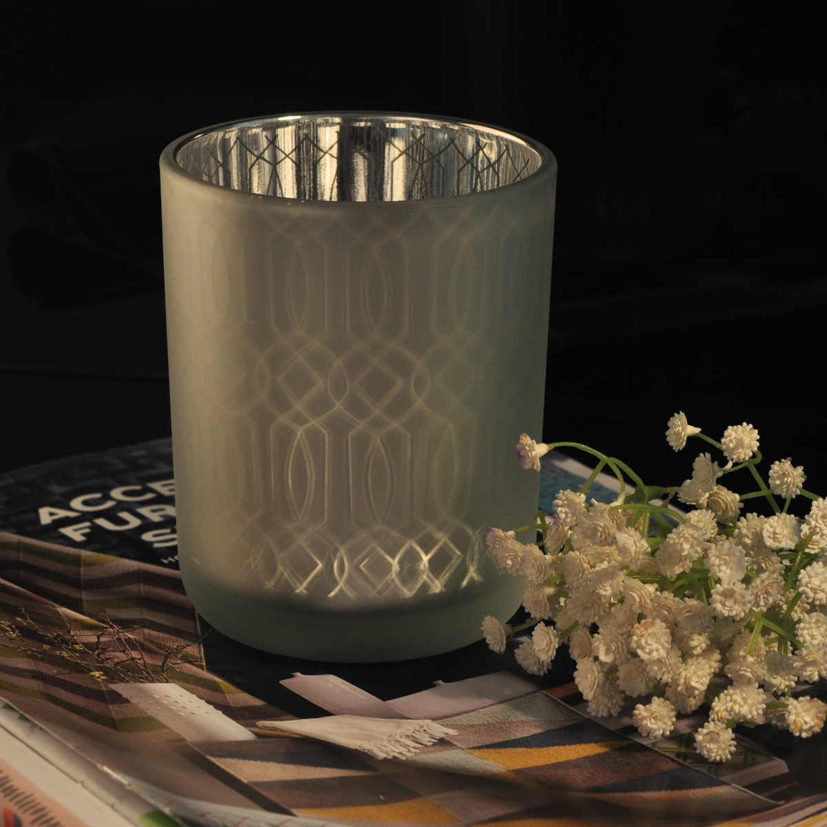 シルバーレーザー彫刻ガラスキャンドルホルダー卸売