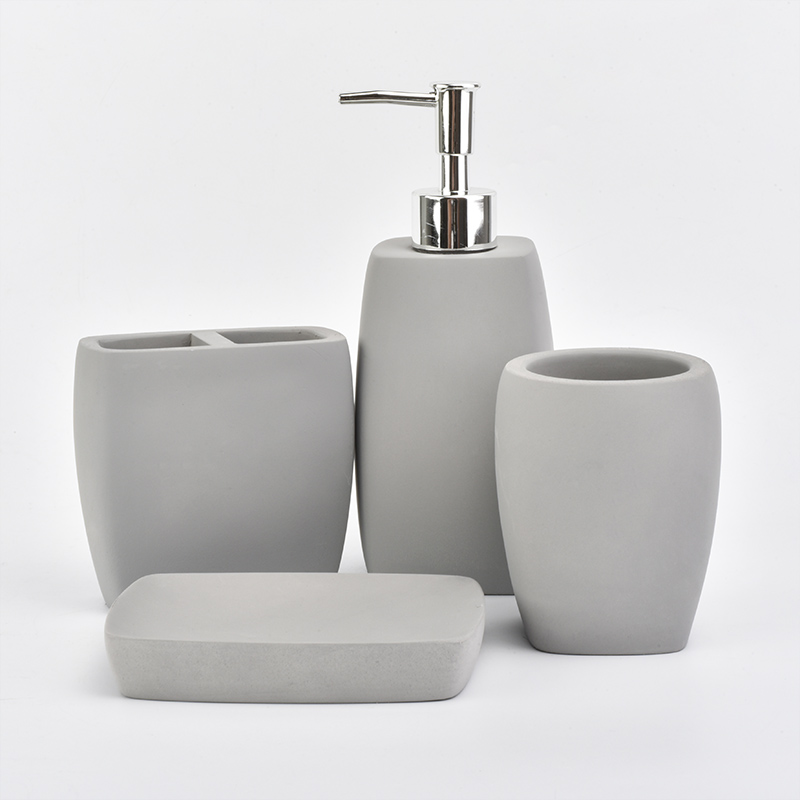 Set da bagno in cemento grigio massiccio da 4 pezzi