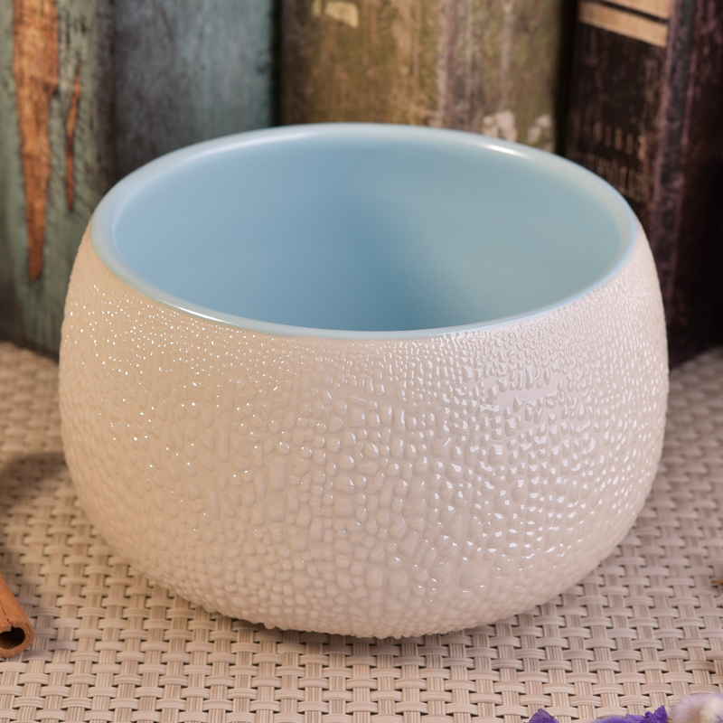 Special granulate glazed light blue inside ceramic candle holders decoration