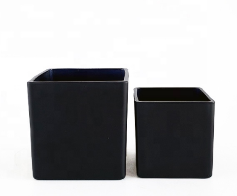 Plaza Matte Black Glass Vela Frascos Tarjetas de vidrio grandes Envase de la vela para la decoración del hogar