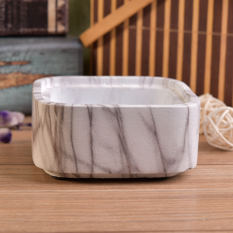 Square Shaped Water Transfer Printing Decorative Stackable Concrete Candle Vessel