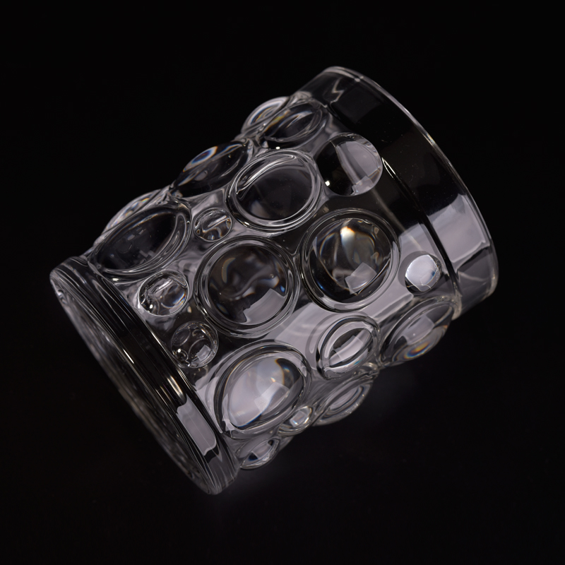 带钉子凹陷图案的透明厚玻璃蜡烛台