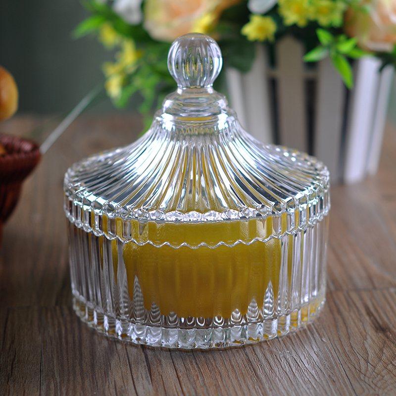 USA hot selling home decor clear vertical stripes glass candle jar