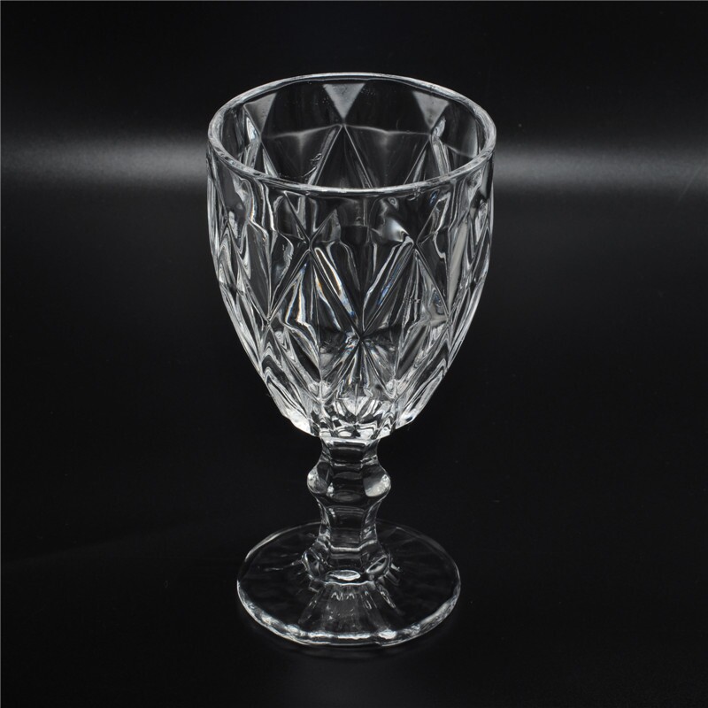 Wholesale 10oz diamond cut design clear long-stemmed candle holder